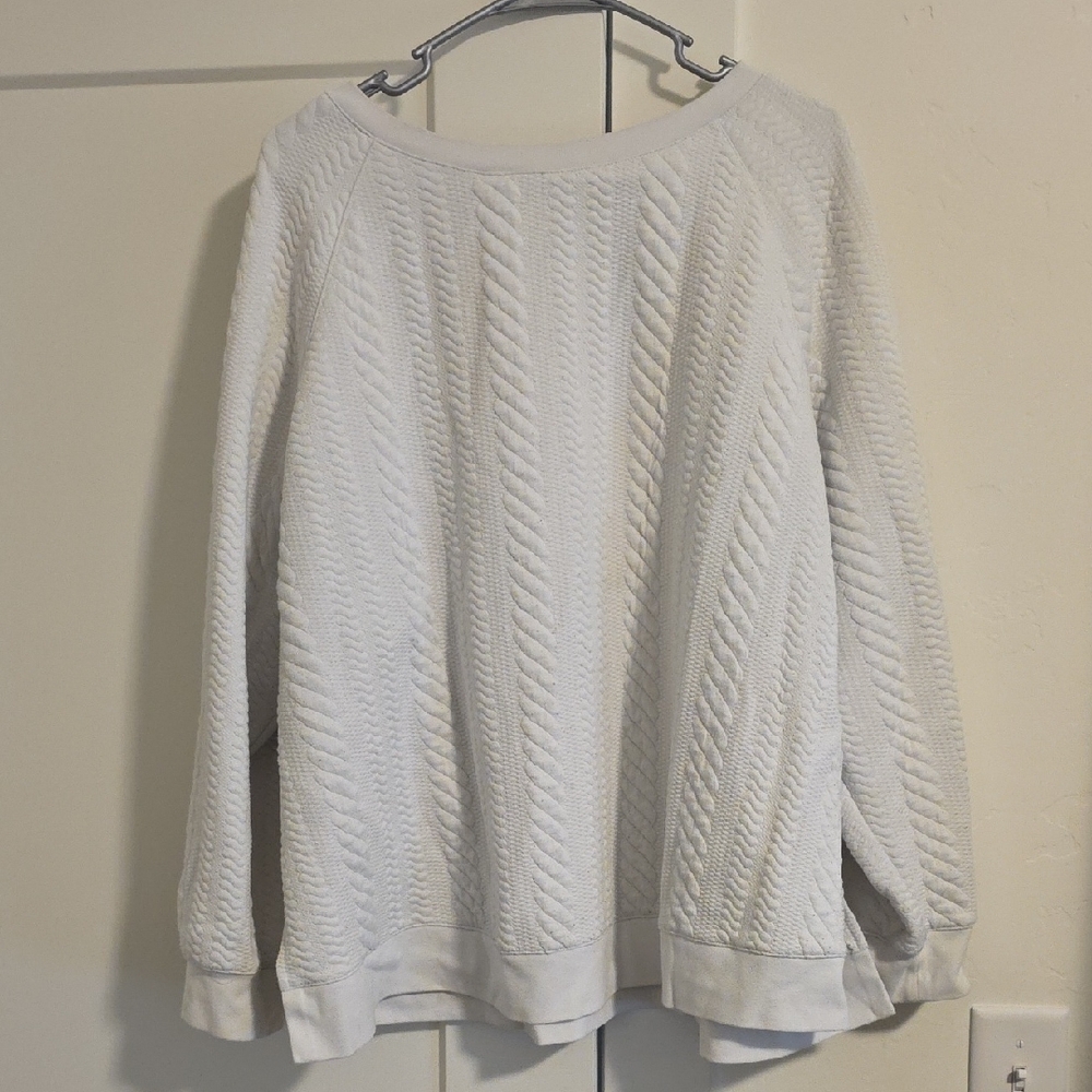 Adrianna Papell White Cable-Knit Scoop Neck Sweater